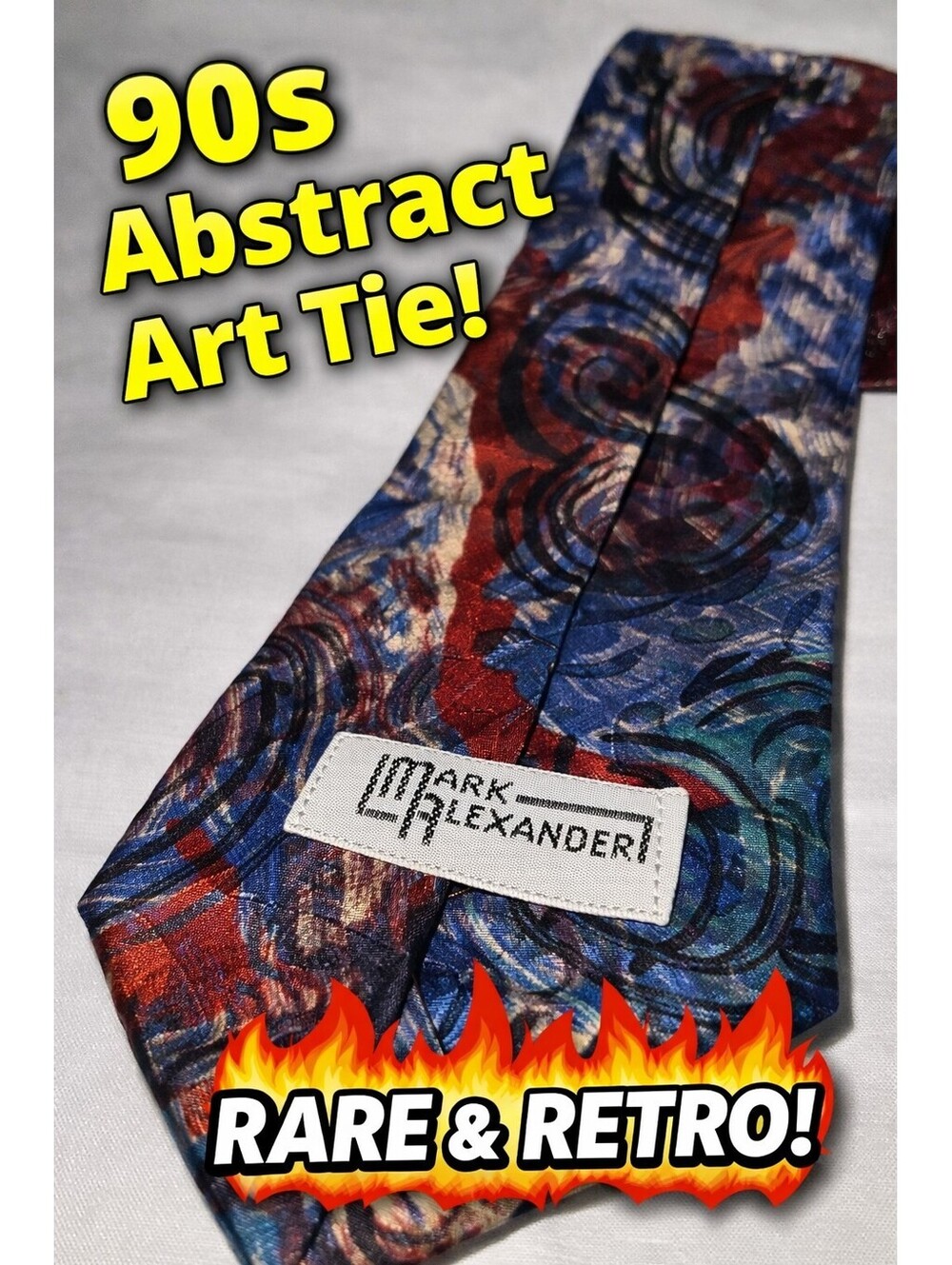 Vintage Mark Alexander Abstract Silk Tie Retro Artistic Painter Pattern Red Blue
